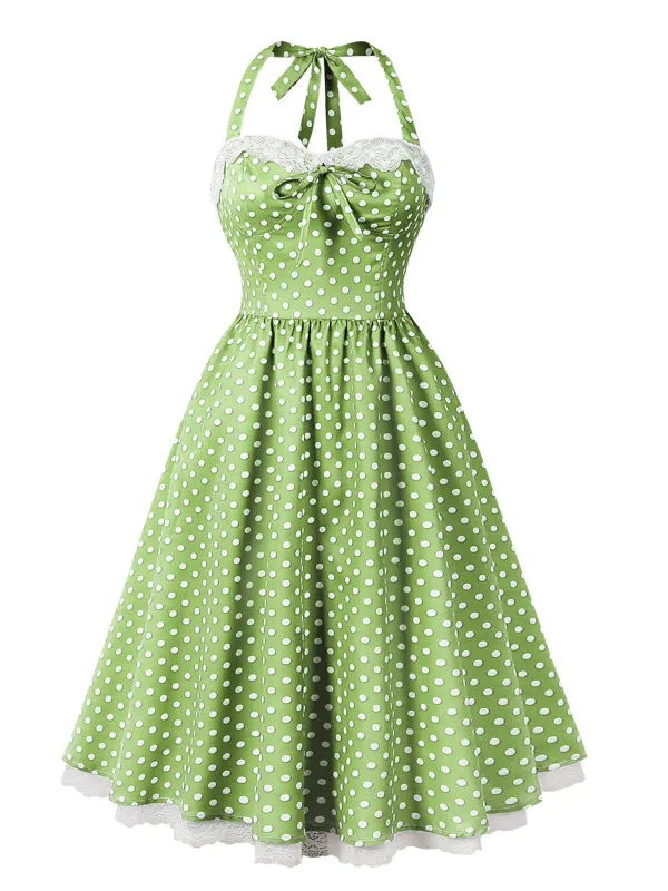 1950s Halter Lace Patchwork Polka Dots Dress sold by Retro Stage