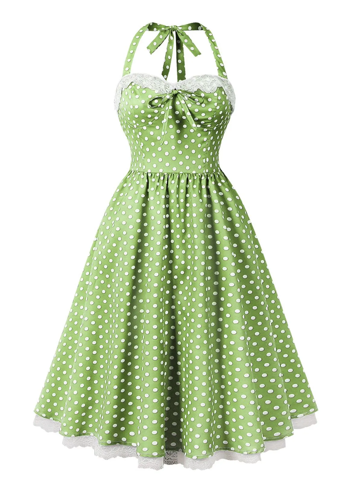 1950s Halter Lace Patchwork Polka Dots Dress sold by Retro Stage