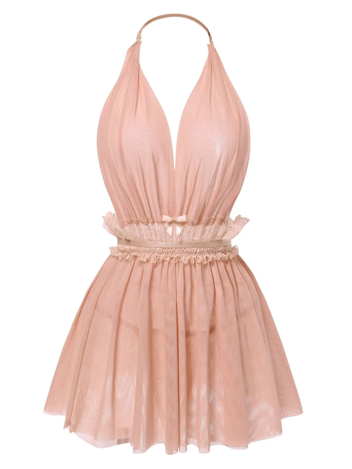 1950s Lace Mesh Deep V-Neck Halter Nightgown sold by Retro Stage product image thumbnail 5