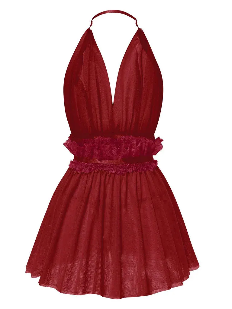 1950s Lace Mesh Deep V-Neck Halter Nightgown sold by Retro Stage product image thumbnail 2