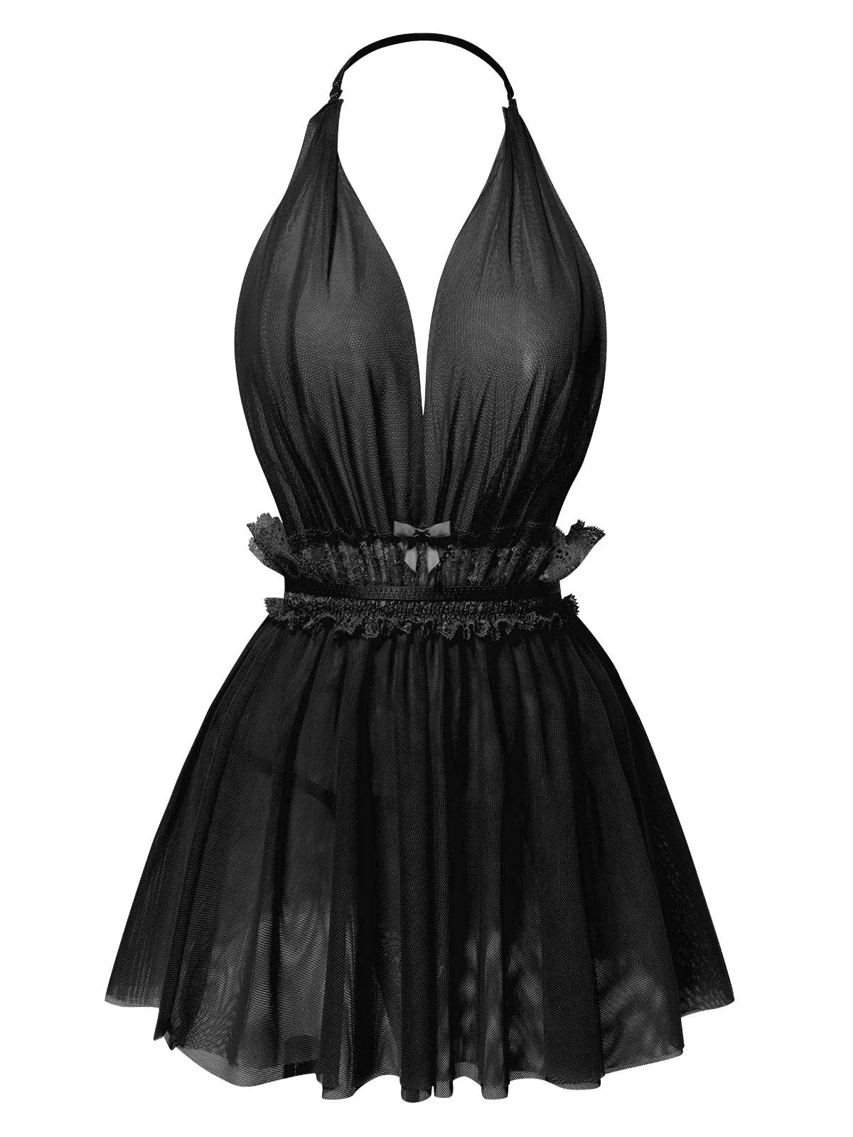 1950s Lace Mesh Deep V-Neck Halter Nightgown sold by Retro Stage product image thumbnail 4