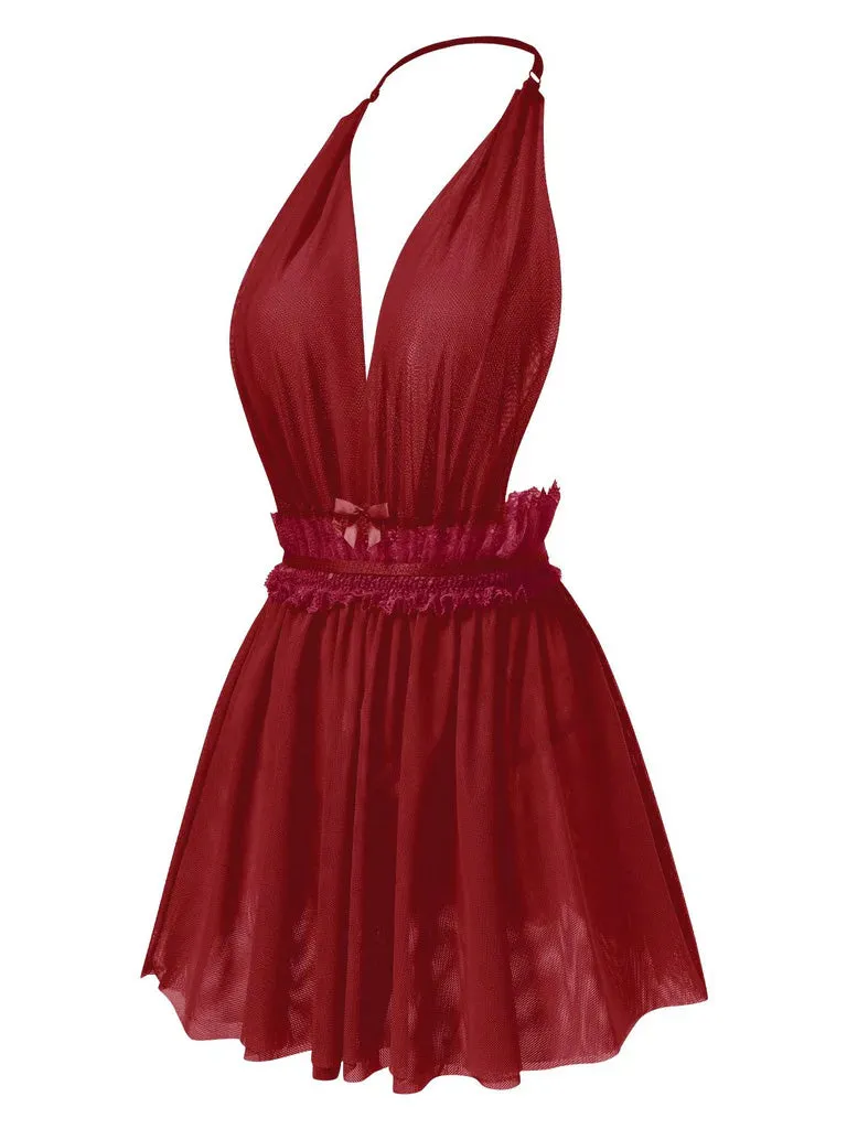 1950s Lace Mesh Deep V-Neck Halter Nightgown sold by Retro Stage product image thumbnail 3