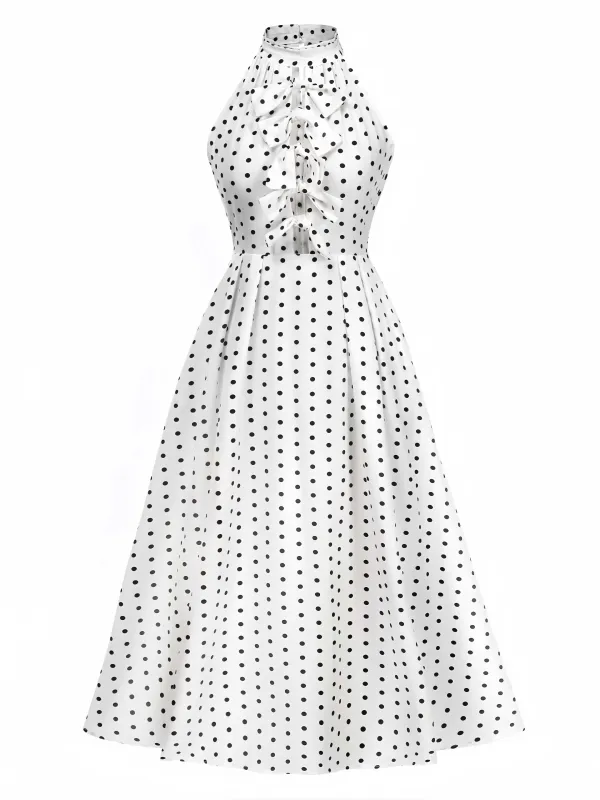 White 1950s Halter Polka Dots Bow Dress sold by Retro Stage