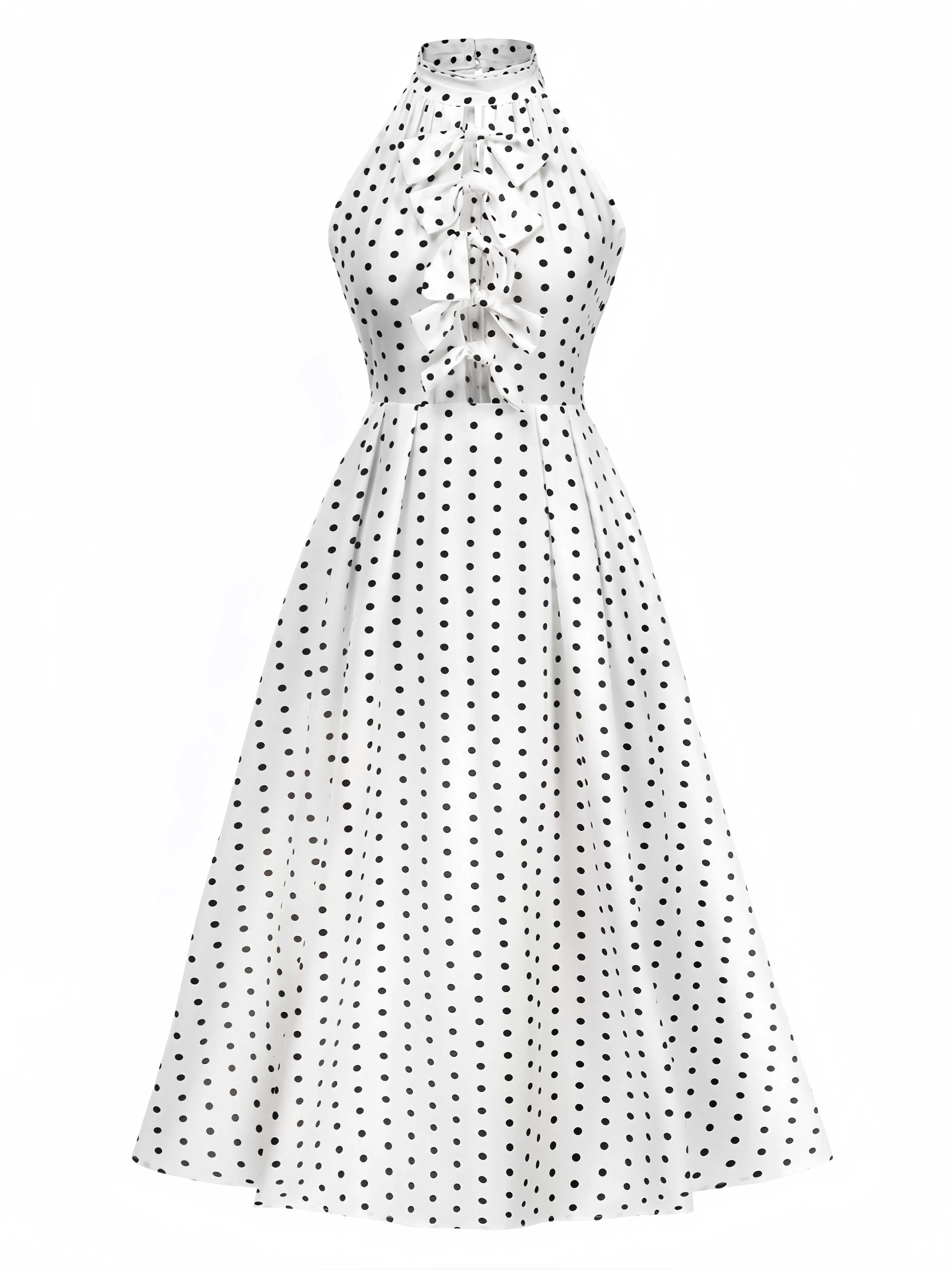 White 1950s Halter Polka Dots Bow Dress sold by Retro Stage