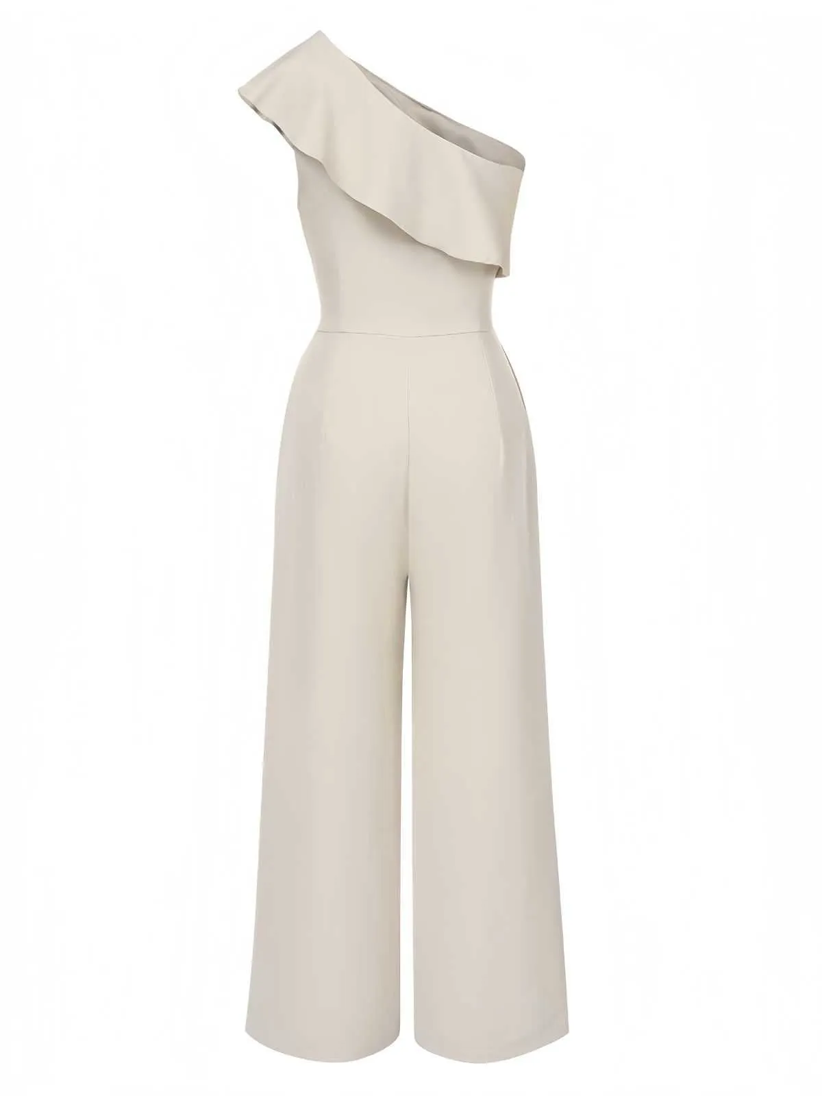 Beige 1970s One-Shoulder Tiered Ruffles Jumpsuit sold by Retro Stage product image thumbnail 2