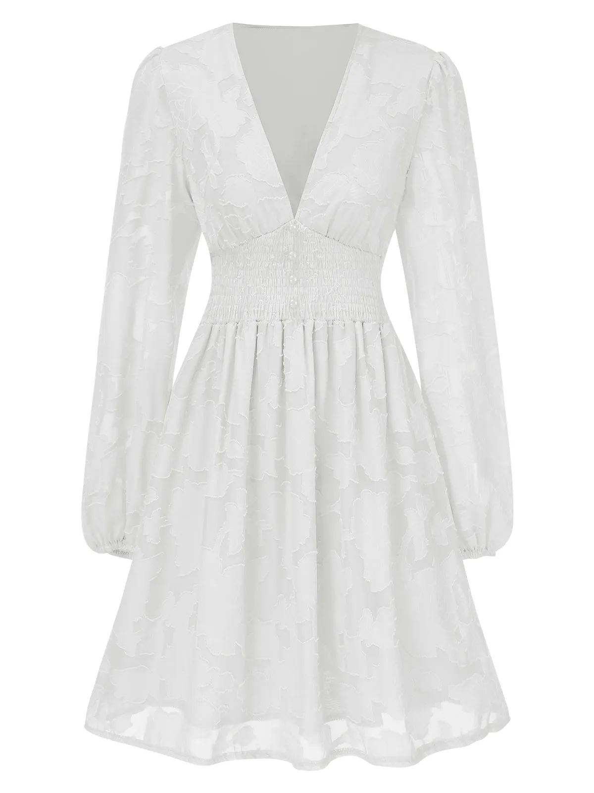 1960s Jaquard Floral Deep V-Neck Skater Dress sold by Retro Stage product image thumbnail 5