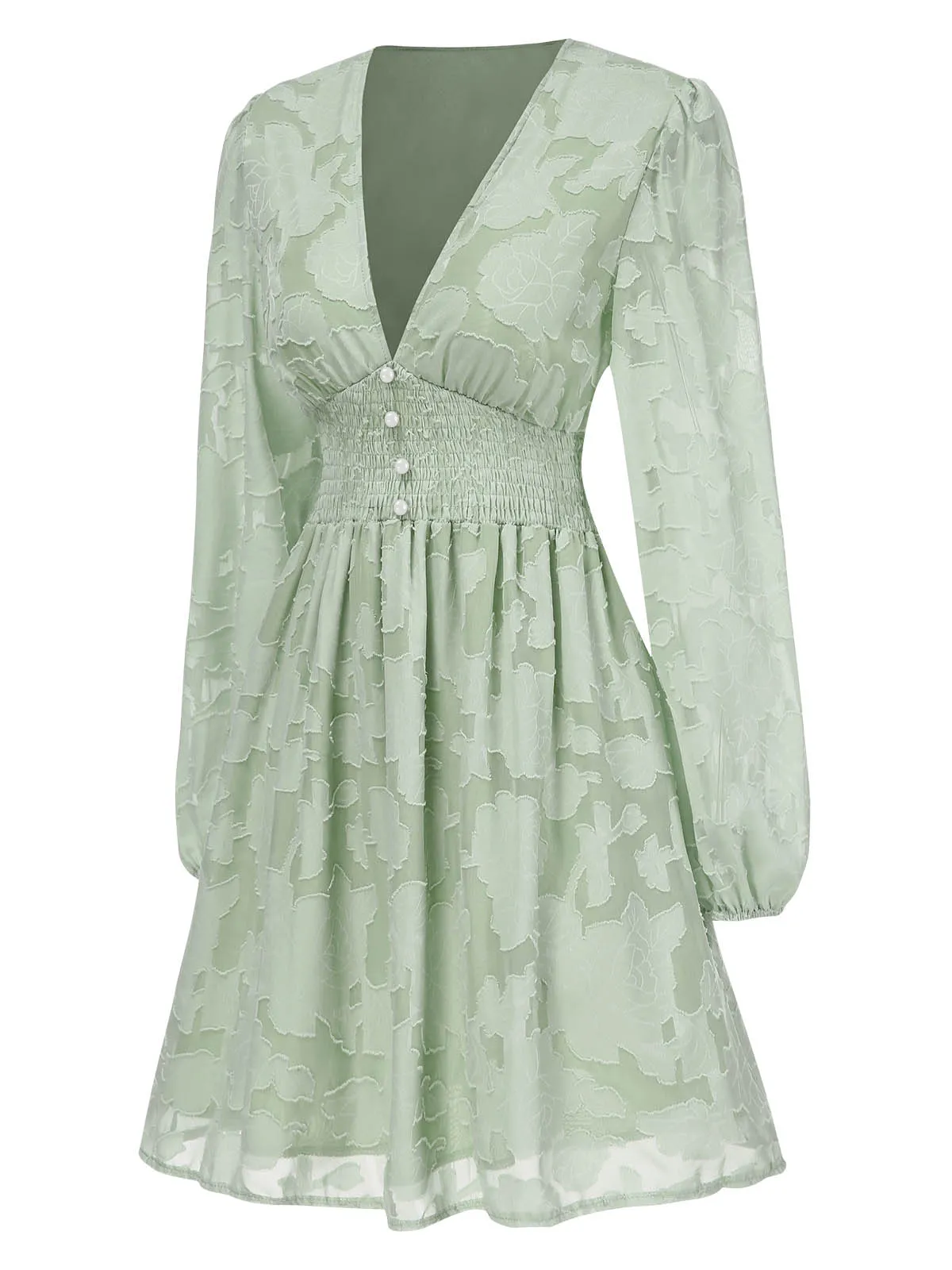 1960s Jaquard Floral Deep V-Neck Skater Dress sold by Retro Stage product image thumbnail 2