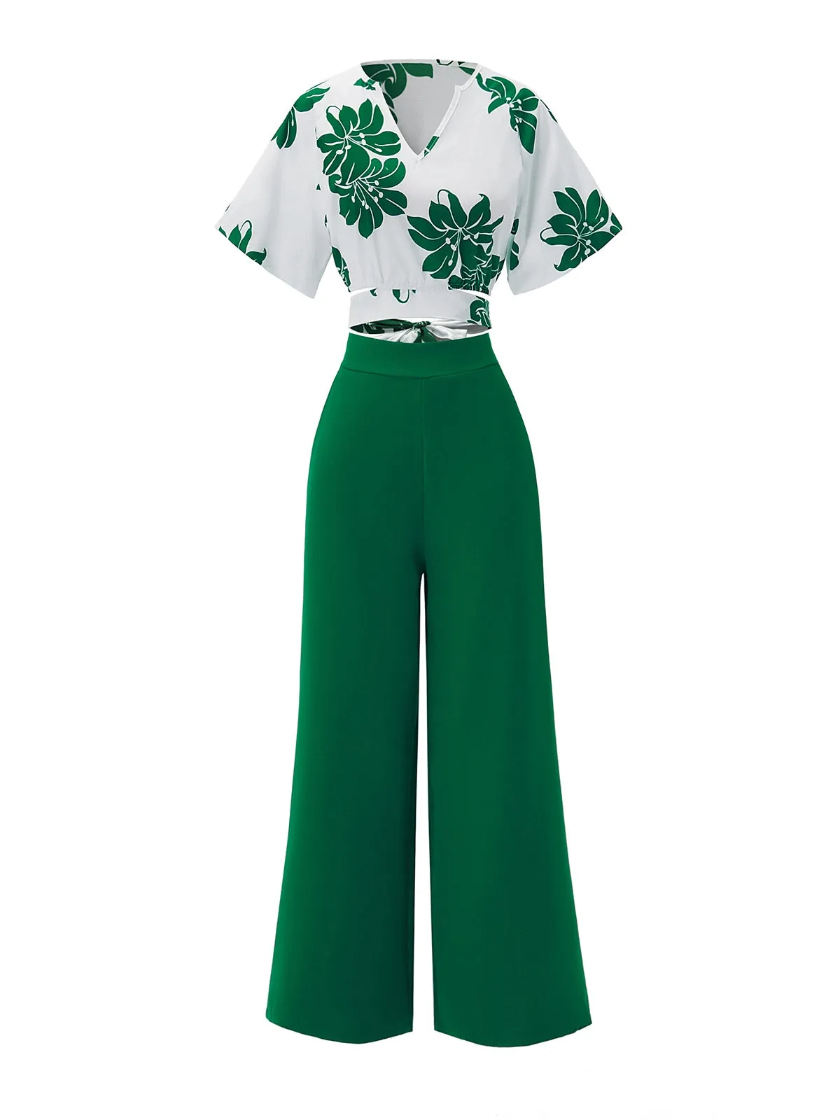 2PCS Green 1950s Floral Crop Top & High Waist Pants sold by Retro Stage