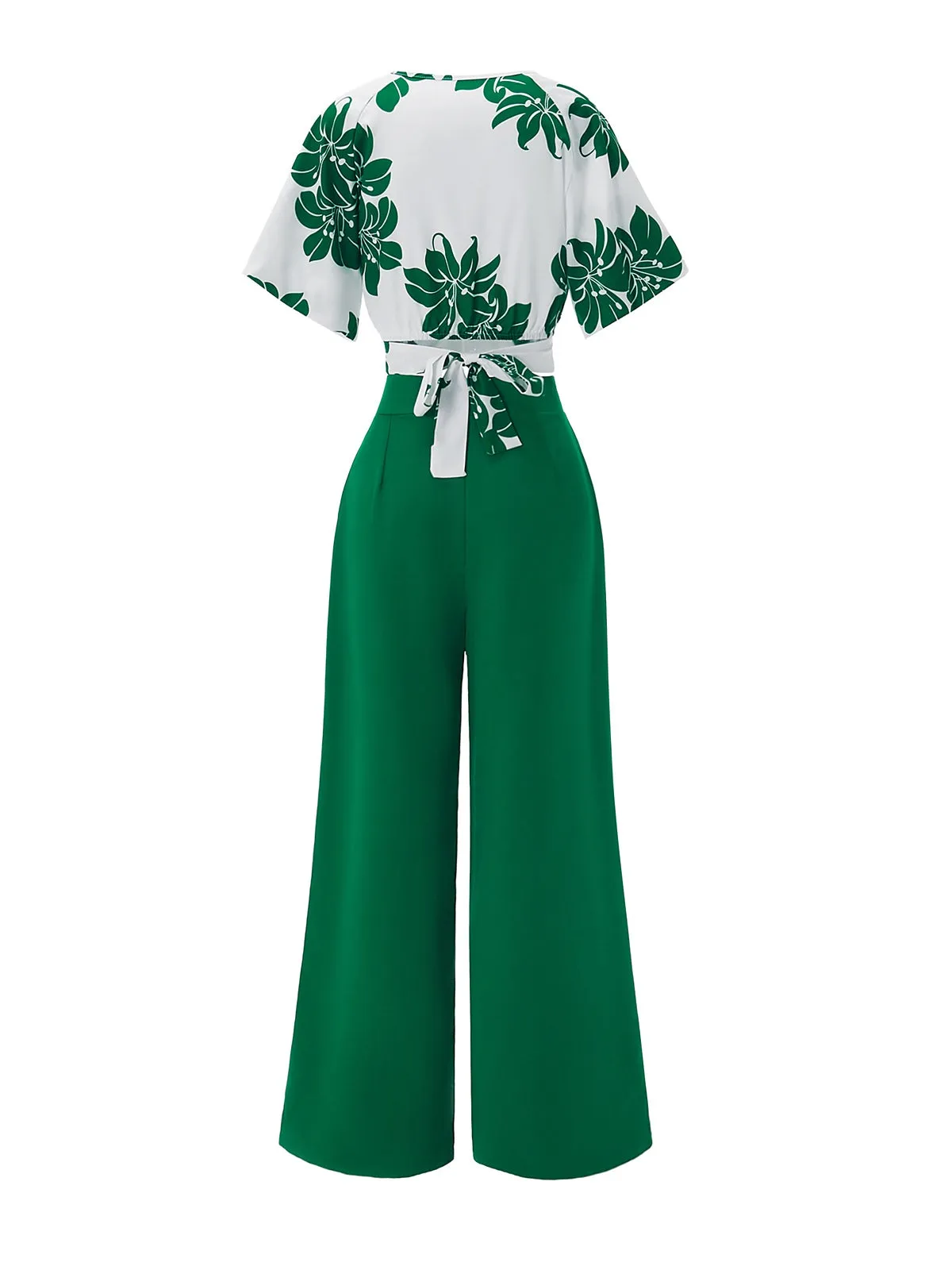 2PCS Green 1950s Floral Crop Top & High Waist Pants sold by Retro Stage product image thumbnail 3