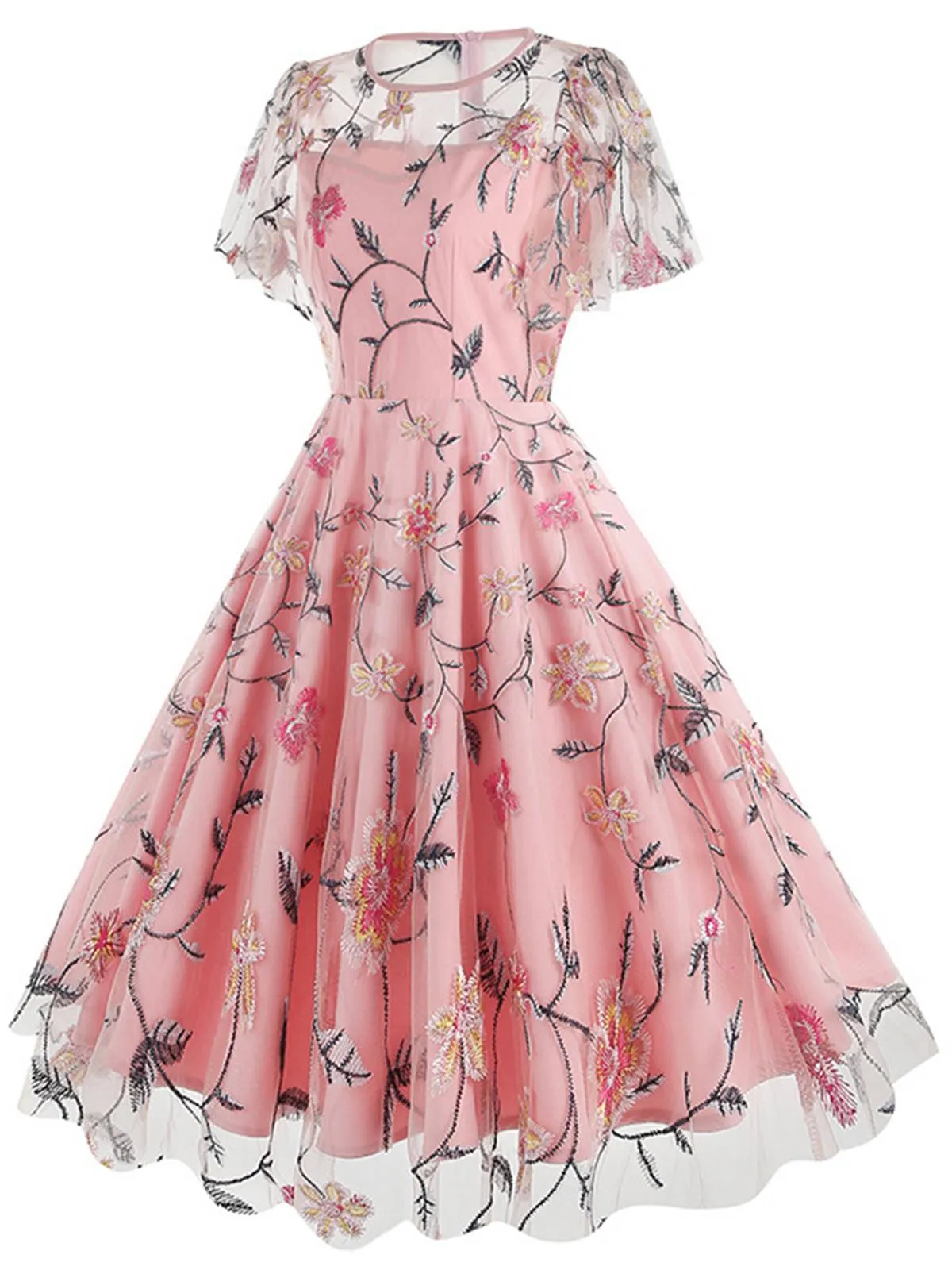 1950s Flower Embroidered Mesh Swing Dress sold by Retro Stage product image thumbnail 2