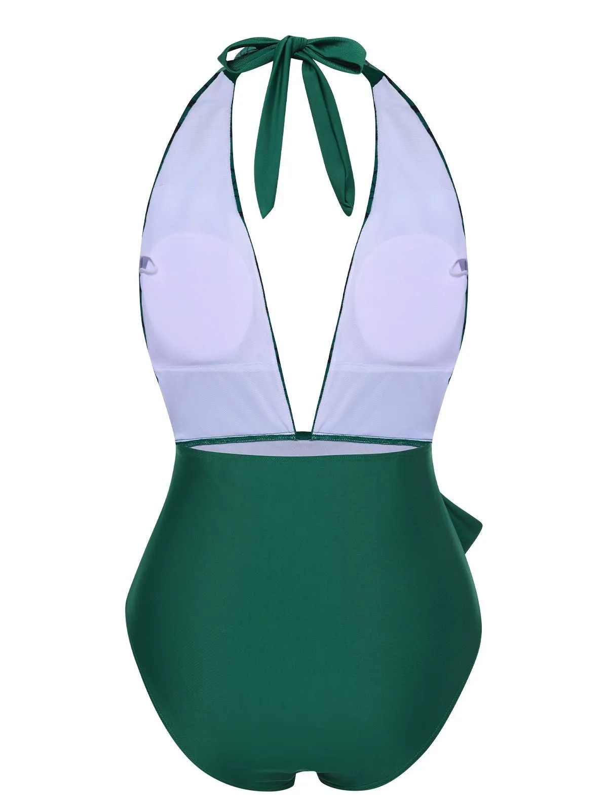 Green 1940s Floral Deep V-Neck Halter Swimsuit sold by Retro Stage product image thumbnail 3