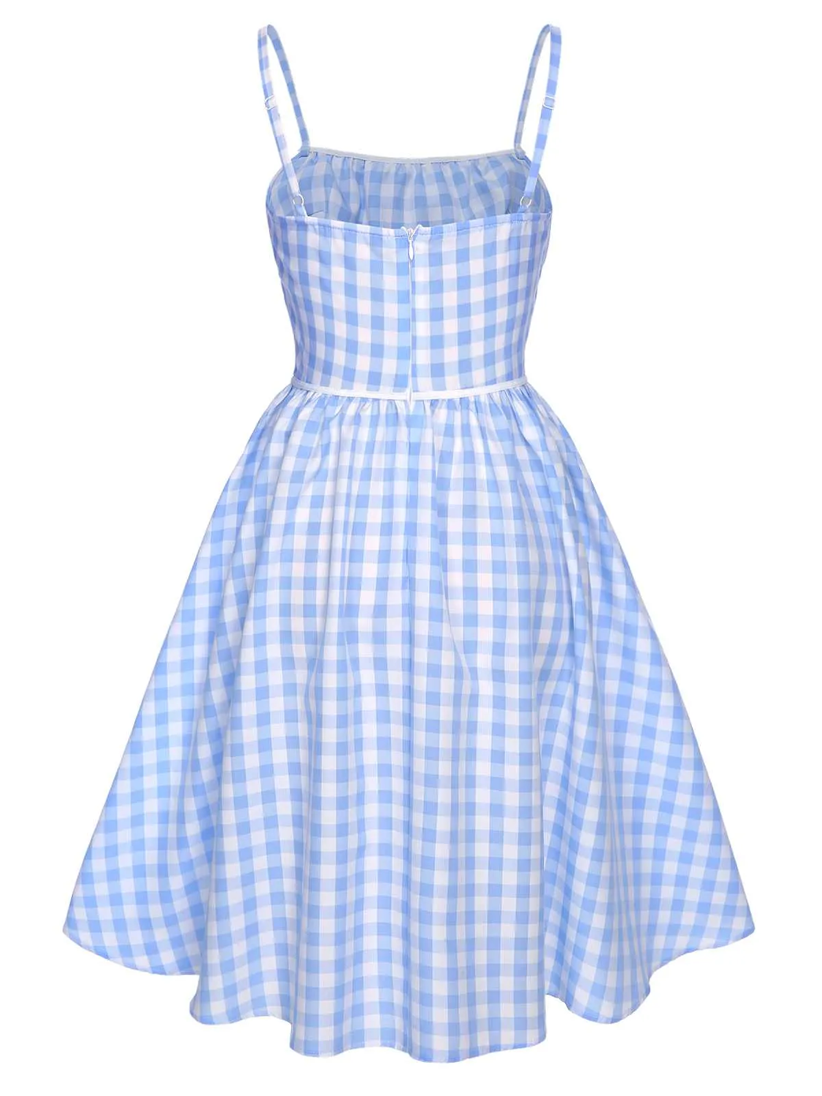Blue 1950s Spaghetti Strap Plaids Bow Decor Dress sold by Retro Stage product image thumbnail 5