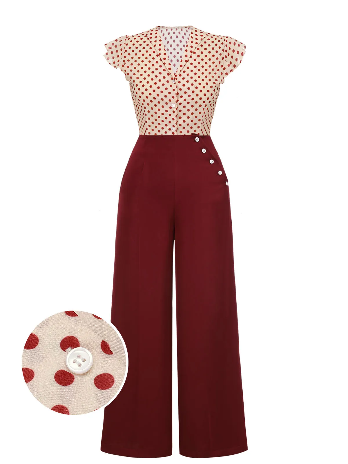 2PCS 1950s Red Polka Dot Blouse & Burgundy Pants sold by Retro Stage product image thumbnail 3