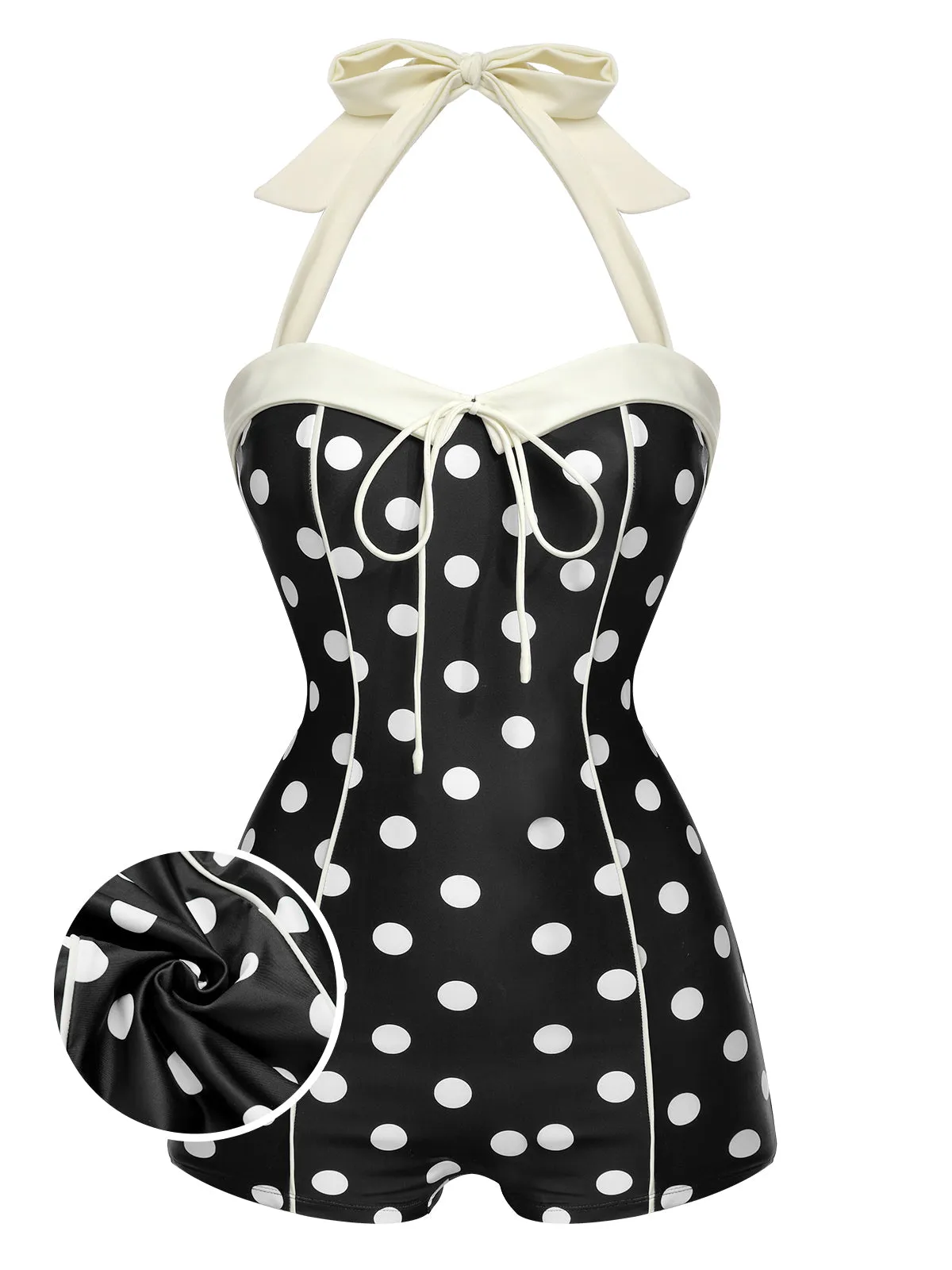 Black 1950s Polka Dots Halter Swimsuit sold by Retro Stage product image thumbnail 2