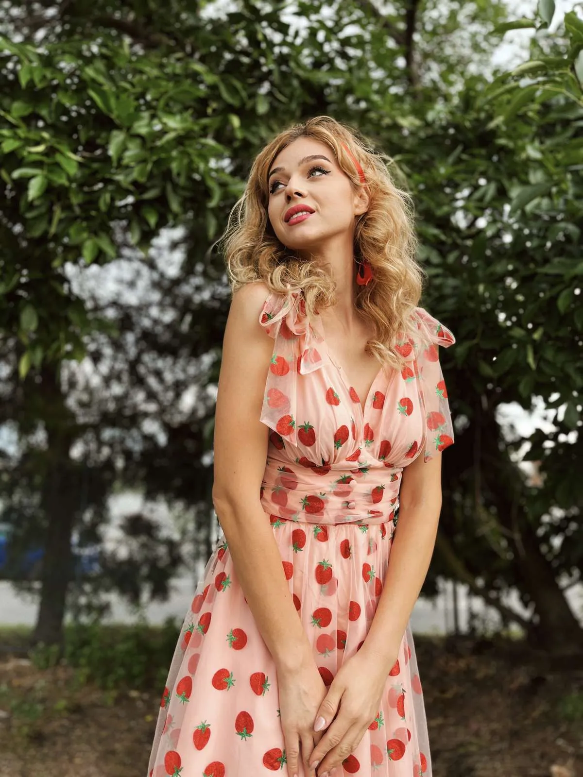 Pink 1950s Strawberry Mesh Swing Dress sold by Retro Stage