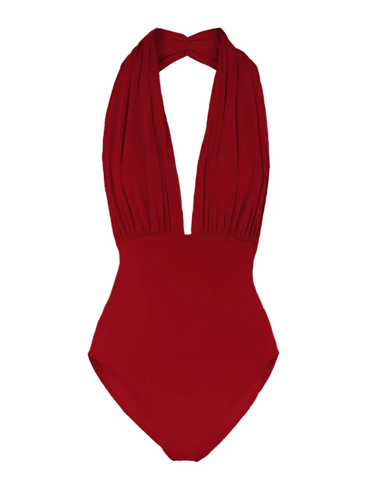 Red 1930s Retro Halter Solid One-piece Swimsuit sold by Retro Stage product image thumbnail 3