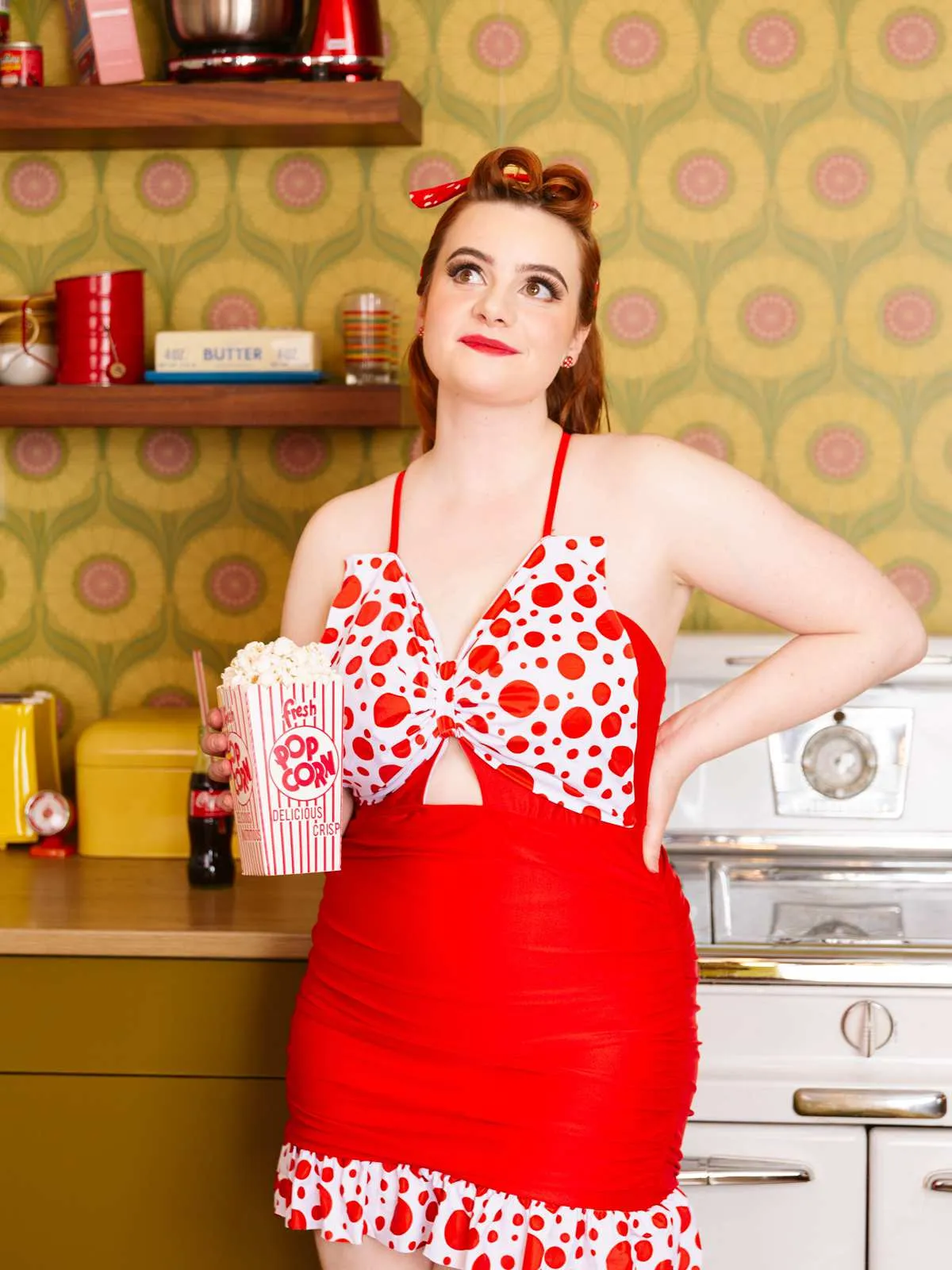 1930s Polka Dot Bowknot Patchwork Swimsuit sold by Retro Stage