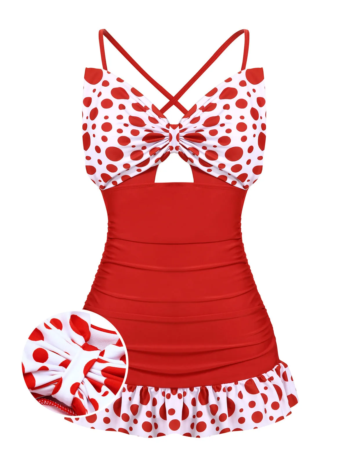 1930s Polka Dot Bowknot Patchwork Swimsuit sold by Retro Stage product image thumbnail 3