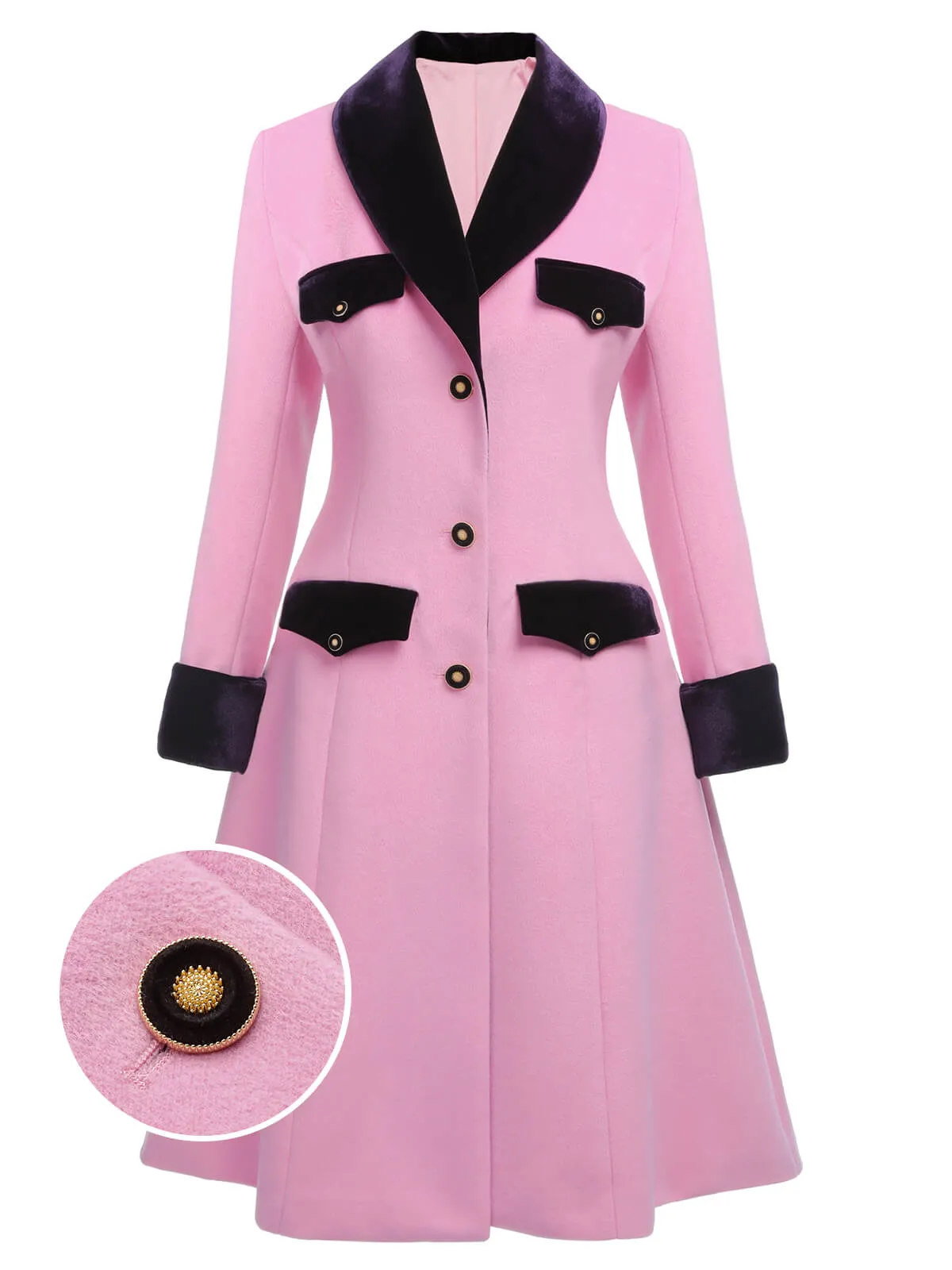 Pink 1930s Velvet Patchwork Button Coat sold by Retro Stage product image thumbnail 3