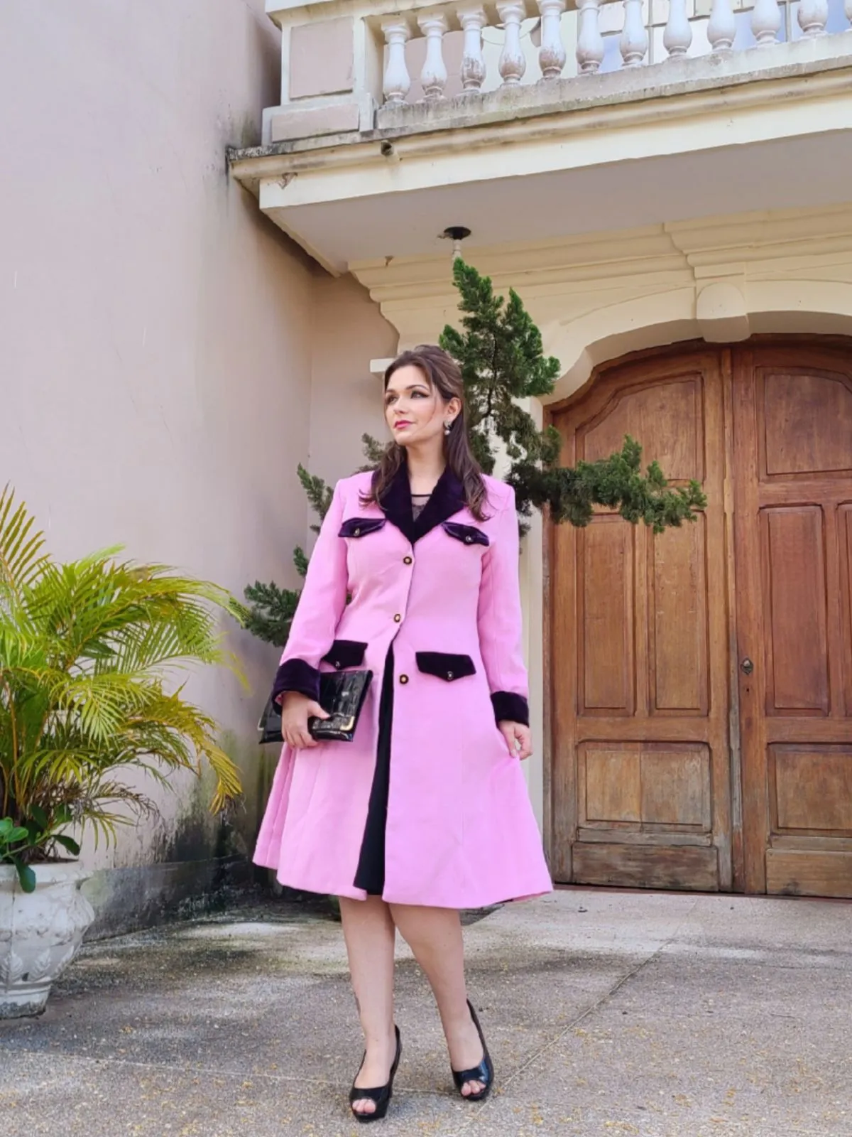 Pink 1930s Velvet Patchwork Button Coat sold by Retro Stage product image thumbnail 2