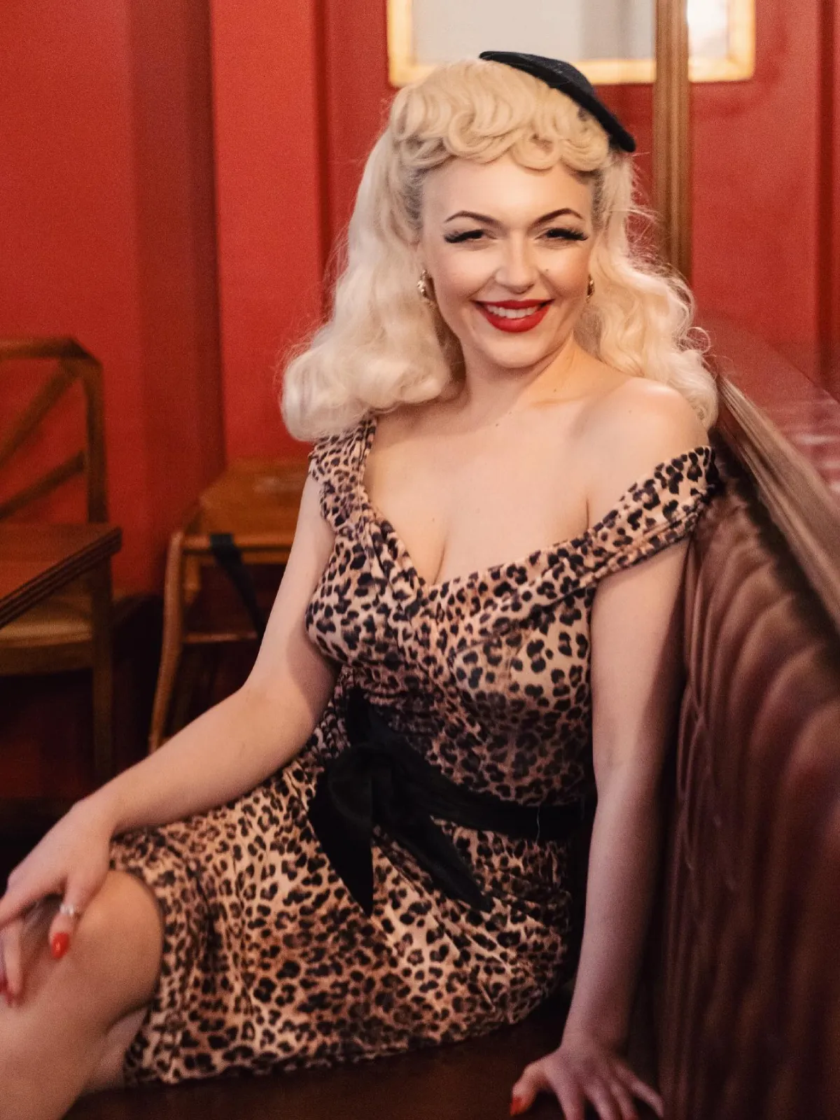 1960s Off-shoulder Leopard Pencil Dress sold by Retro Stage