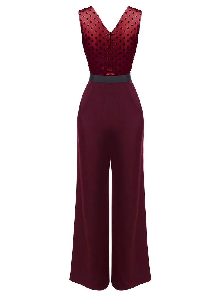 Wine Red 1930s Polka Dot Belt Jumpsuit sold by Retro Stage product image thumbnail 3