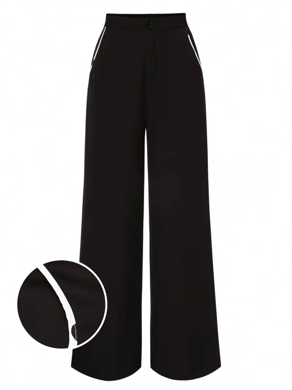 Black 1950s Contrast Trim Straight-Leg Pants sold by Retro Stage