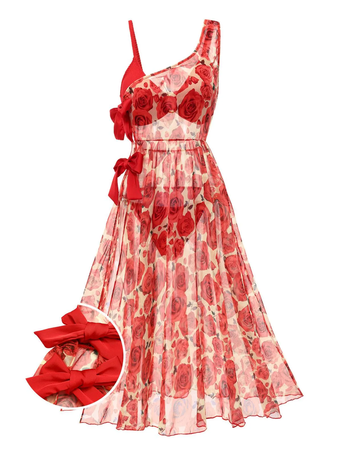 2PCS Red 1960s Glitter Ring Bikini Set & Roses Cover-Up sold by Retro Stage