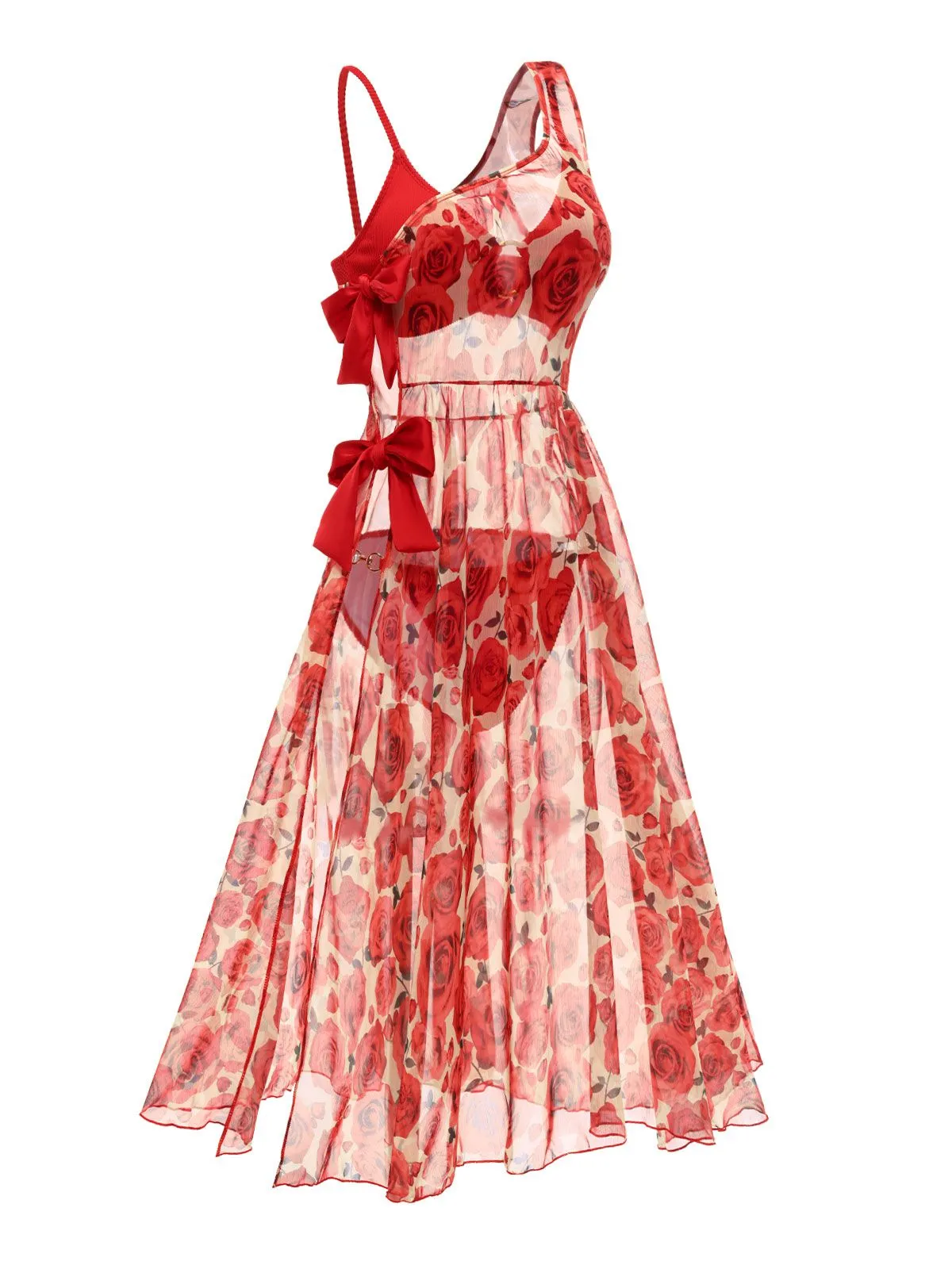 2PCS Red 1960s Glitter Ring Bikini Set & Roses Cover-Up sold by Retro Stage product image thumbnail 3