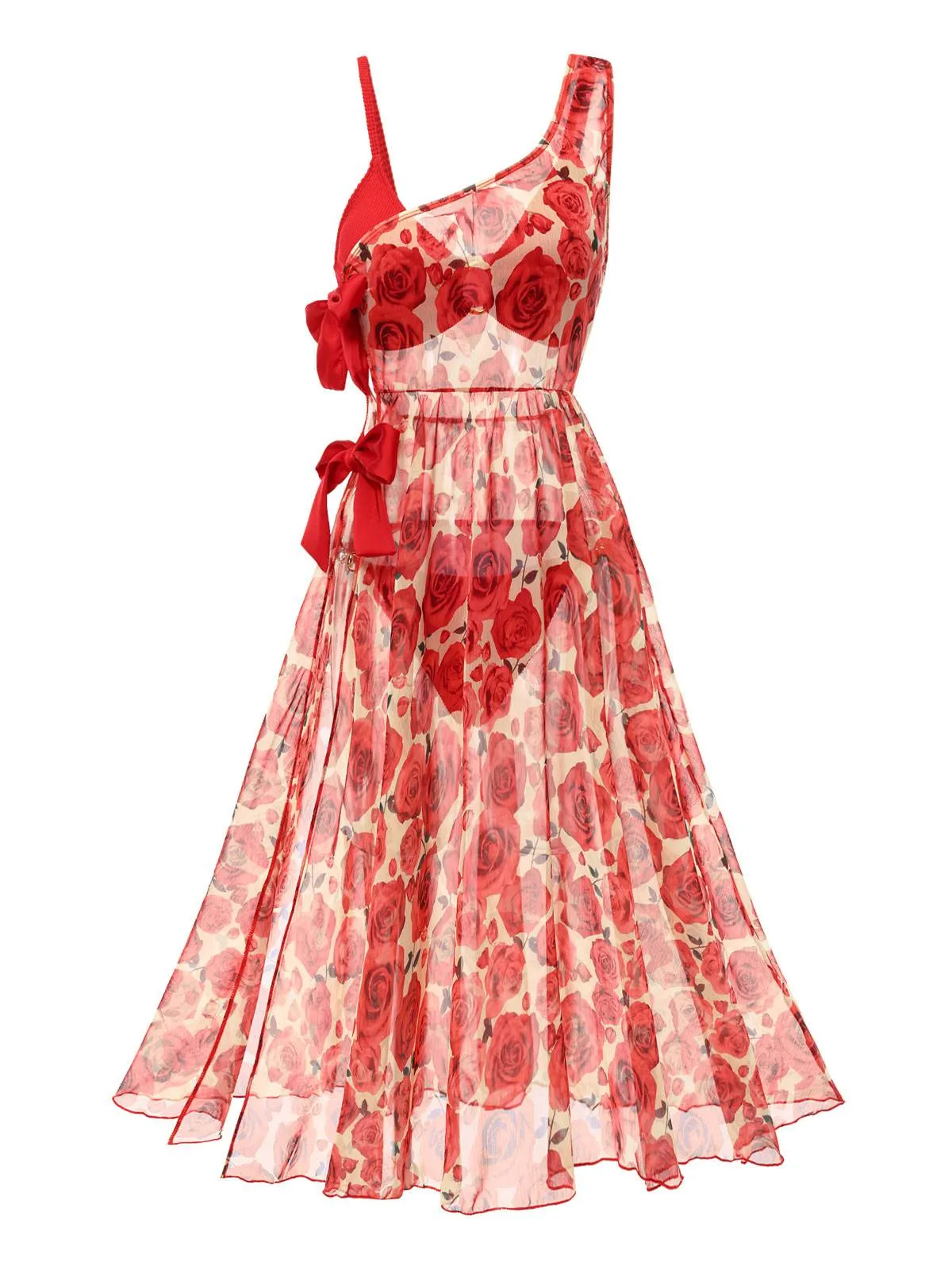 2PCS Red 1960s Glitter Ring Bikini Set & Roses Cover-Up sold by Retro Stage product image thumbnail 2