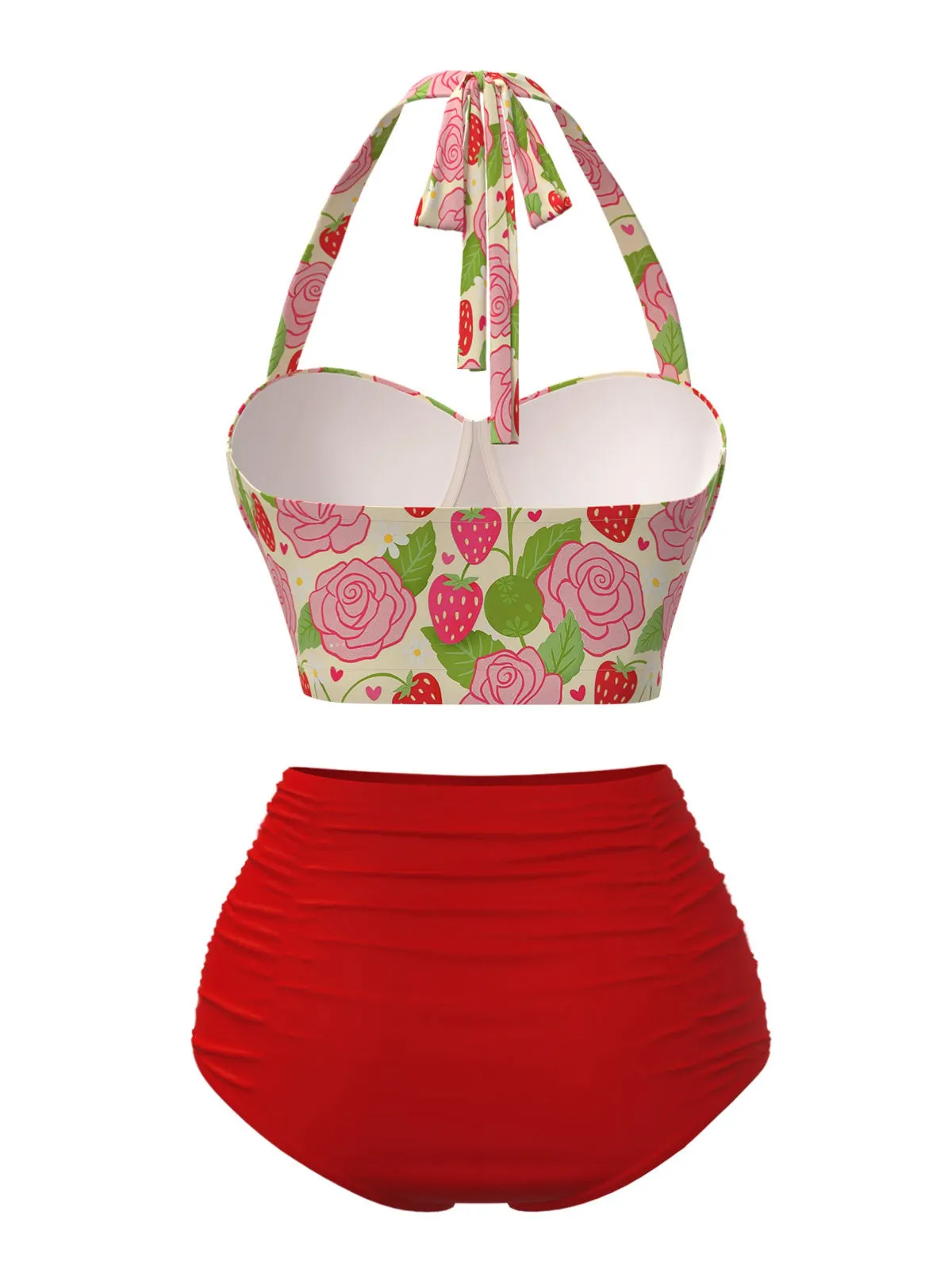 Red 1950s Rose & Strawberry Halter Swimsuit sold by Retro Stage product image thumbnail 3
