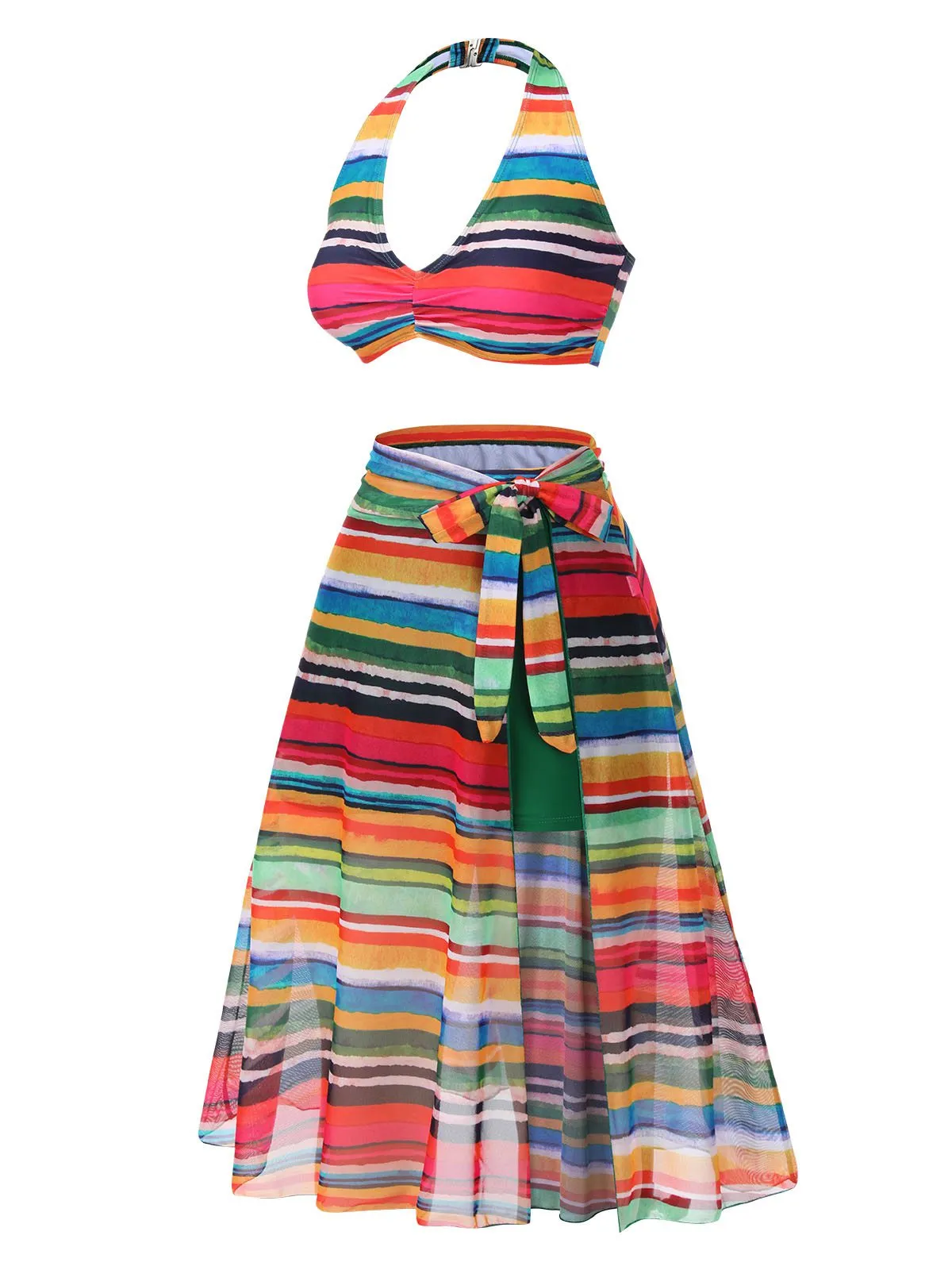 Multicolor 1970s Boho Stripes Swimsuit With Cover-Up sold by Retro Stage product image thumbnail 3