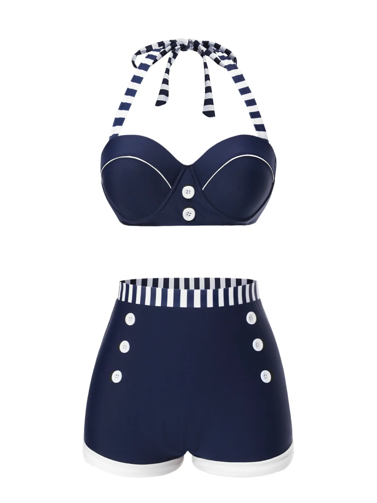 Blue 1940s Navy Style Patchwork Swimsuit sold by Retro Stage product image thumbnail 3