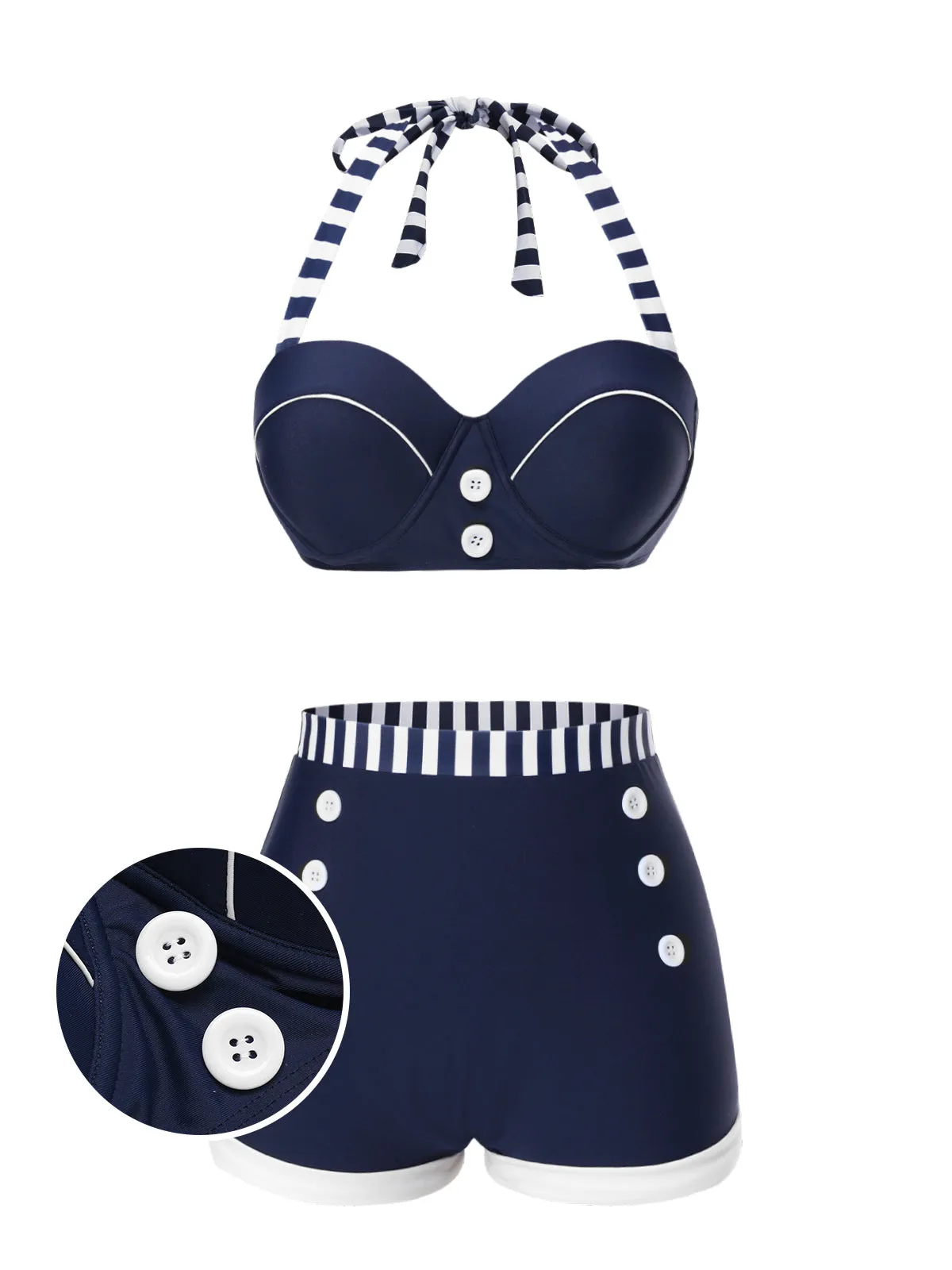 Blue 1940s Navy Style Patchwork Swimsuit sold by Retro Stage product image thumbnail 2