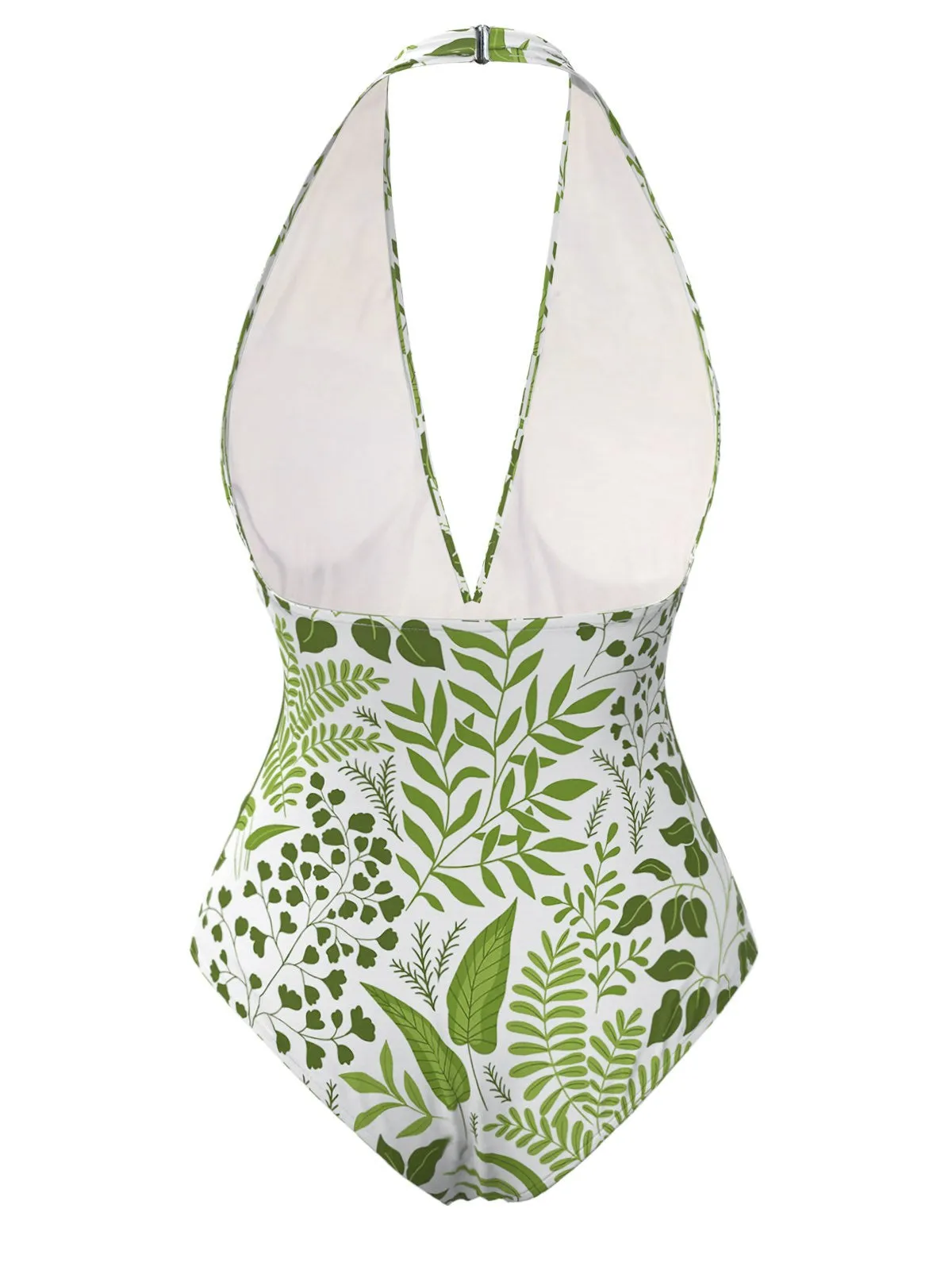 Green 1960s Plant Print Halter One-Piece Swimsuit sold by Retro Stage product image thumbnail 3