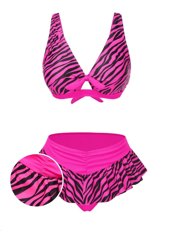 Pink 1950s Strap Zebra Print Bikini Set sold by Retro Stage