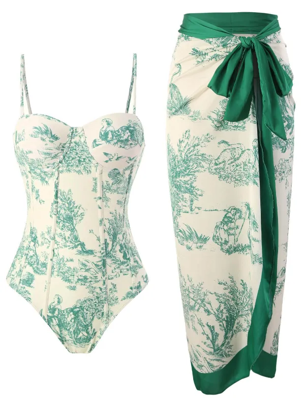 1960s Vintage Ink Floral Swimsuit & Cover-Up sold by Retro Stage