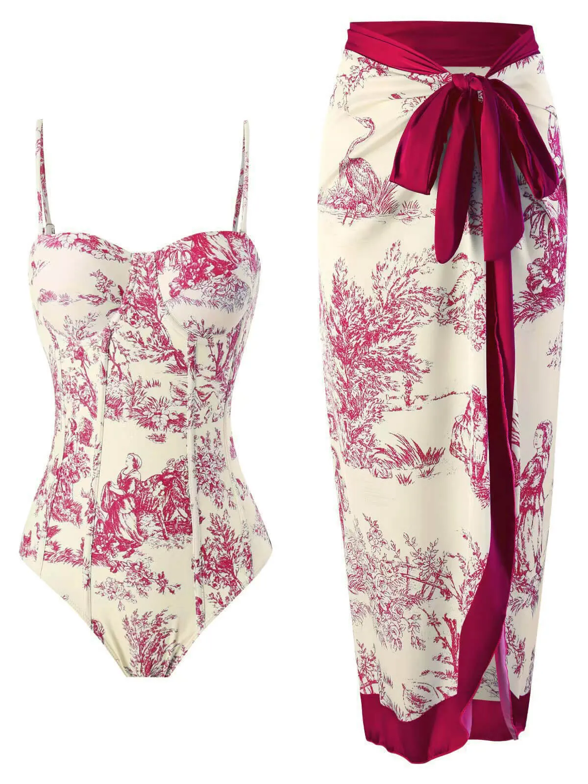 1960s Vintage Ink Floral Swimsuit & Cover-Up sold by Retro Stage product image thumbnail 4