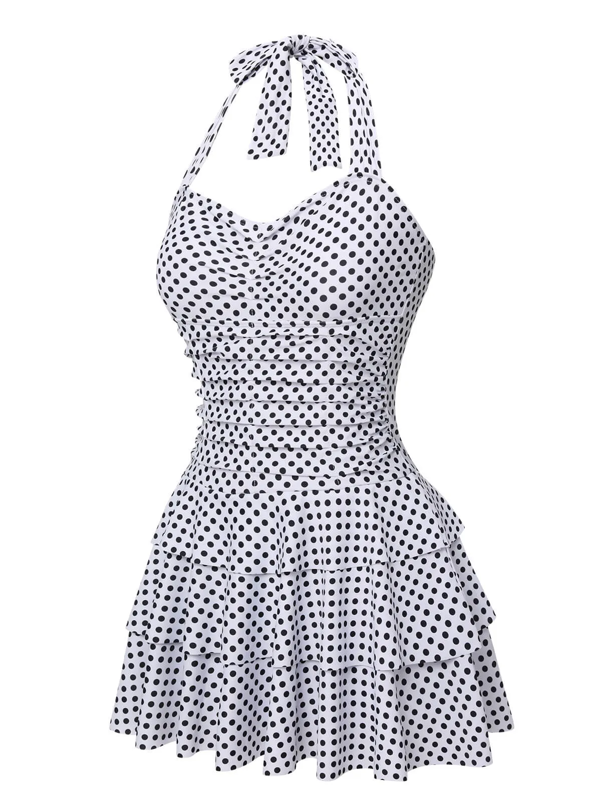 White 1940s Polka Dot Halter Skirted Swimsuit sold by Retro Stage product image thumbnail 2