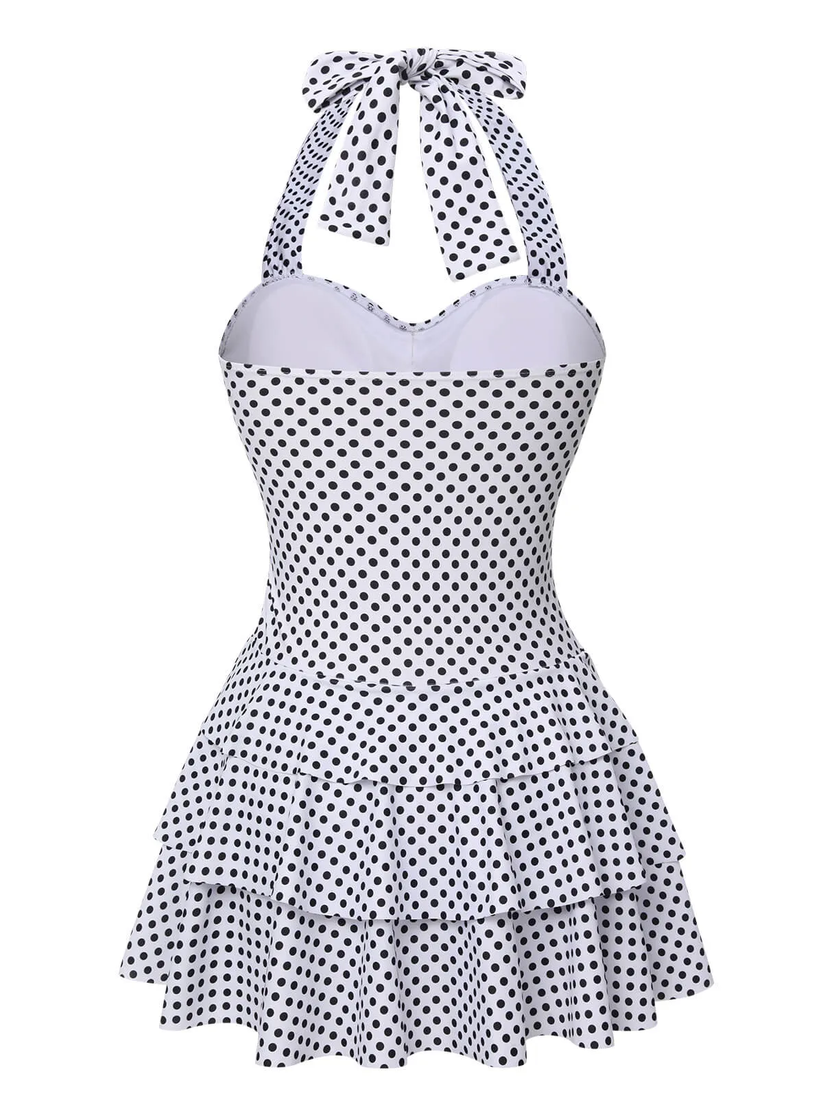 White 1940s Polka Dot Halter Skirted Swimsuit sold by Retro Stage product image thumbnail 4