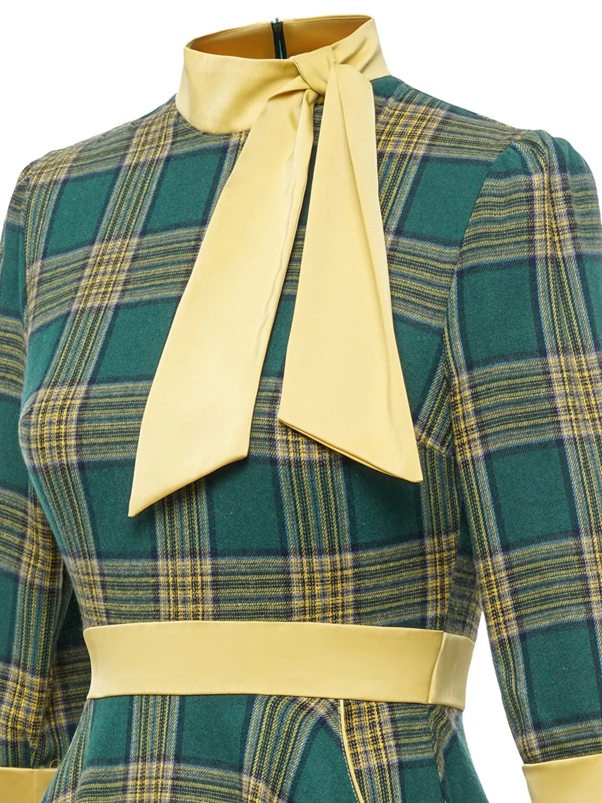 Green 1950s Bowknot Tie Plaid Dress sold by Retro Stage product image thumbnail 4