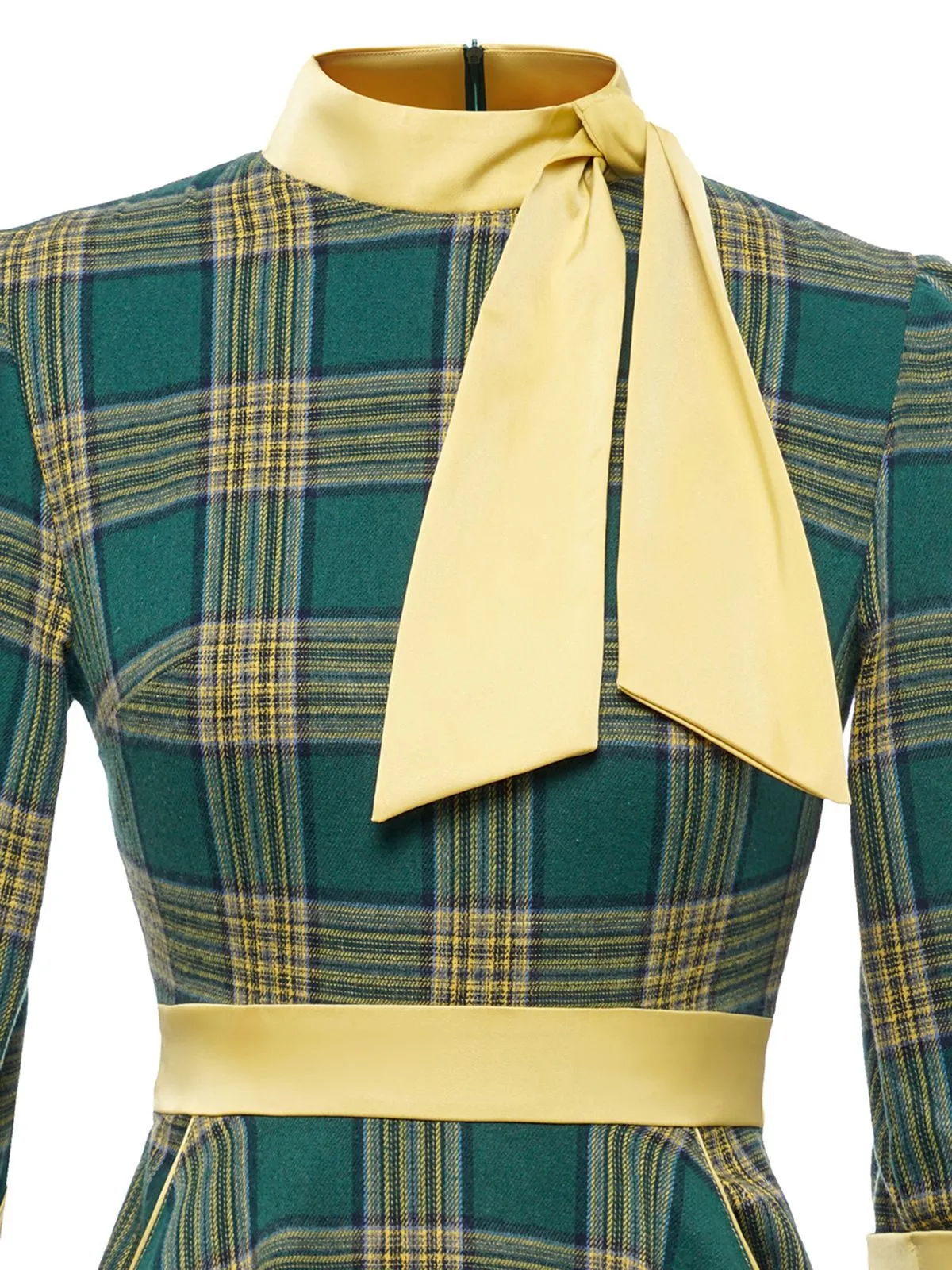 Green 1950s Bowknot Tie Plaid Dress sold by Retro Stage product image thumbnail 5