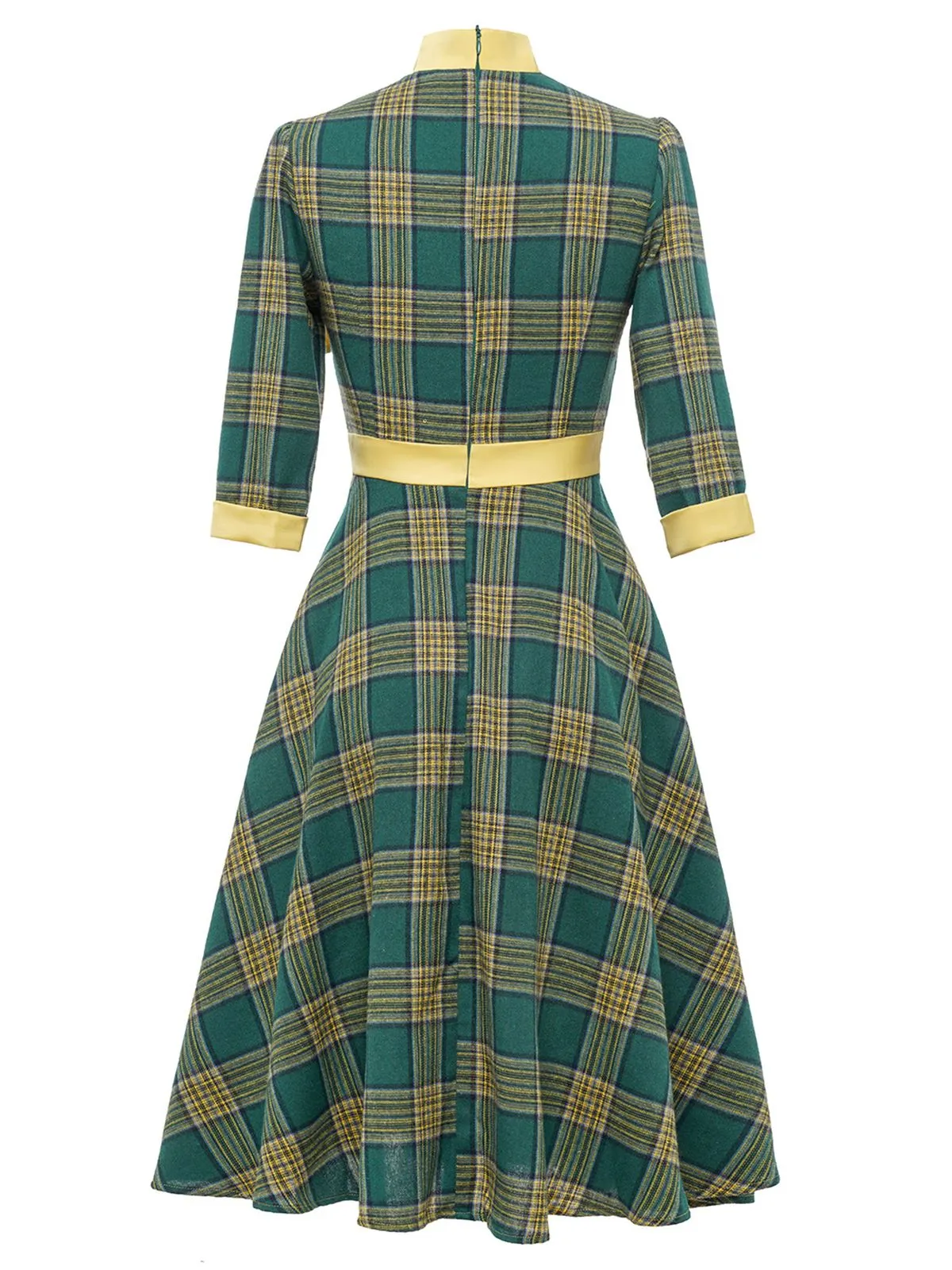 Green 1950s Bowknot Tie Plaid Dress sold by Retro Stage product image thumbnail 3