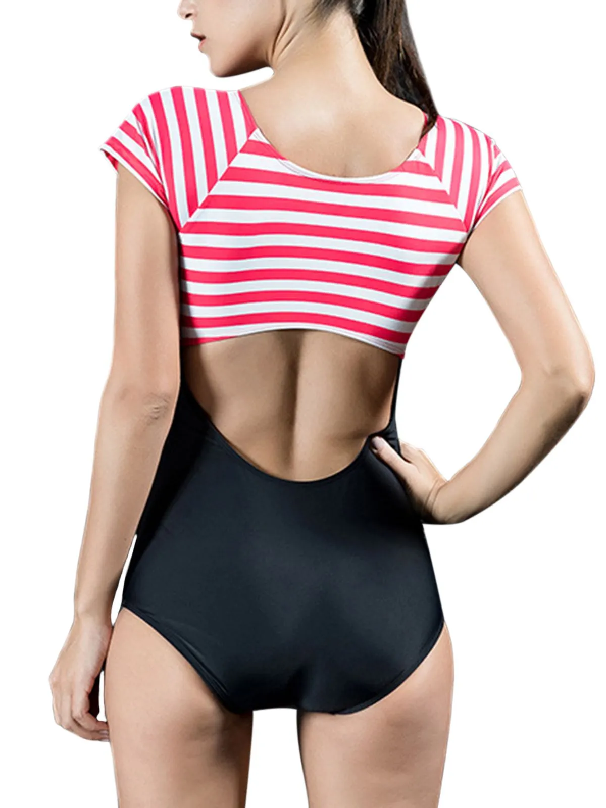Red & Blue 1940s Stripes Cut-Out One-Piece Swimsuit sold by Retro Stage product image thumbnail 4