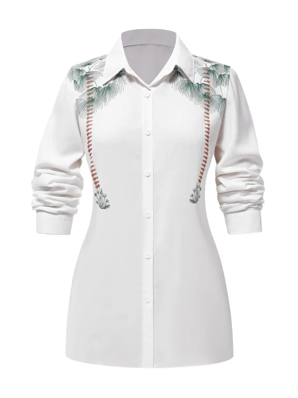 White 1940s Lapel Palm Trees Blouse sold by Retro Stage