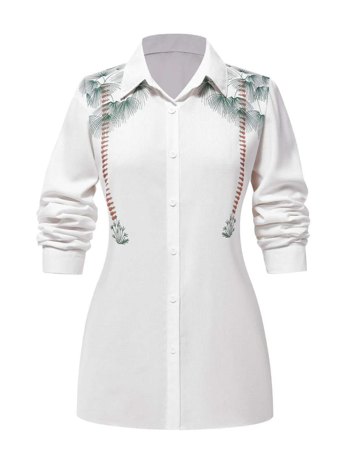 White 1940s Lapel Palm Trees Blouse sold by Retro Stage