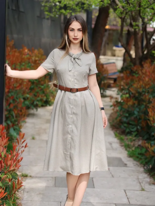 Brown 1940s Small Windowpane Plaid Dress sold by Retro Stage