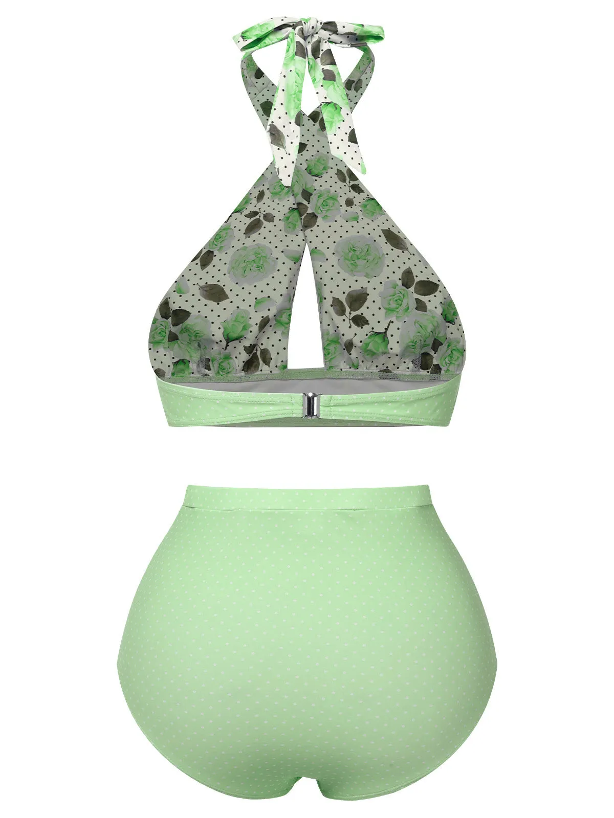 Green 1940s Floral Cross Halter Swimsuit sold by Retro Stage product image thumbnail 2