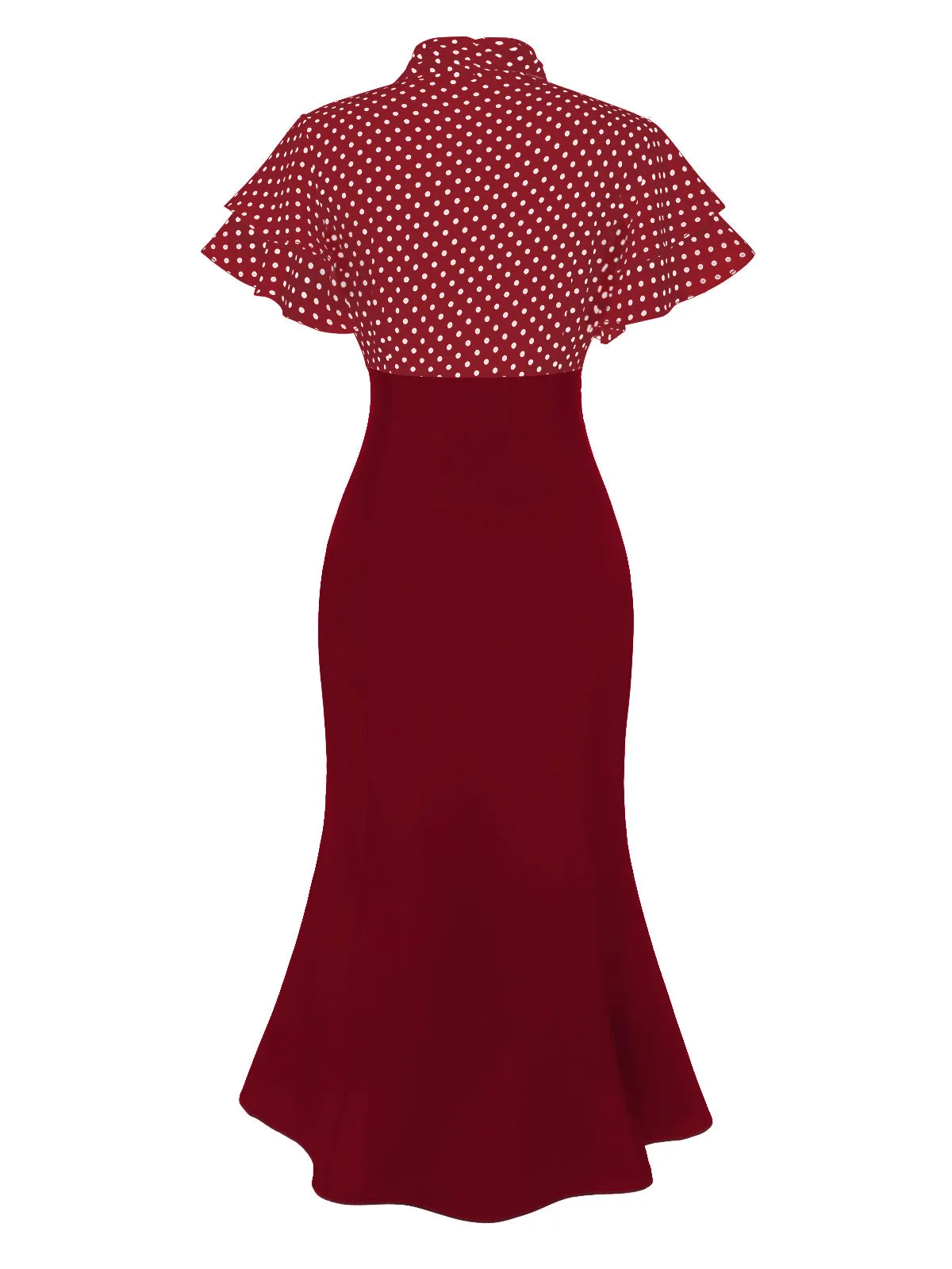 Red 1930s Dots Tie Neck Mermaid Dress sold by Retro Stage product image thumbnail 2
