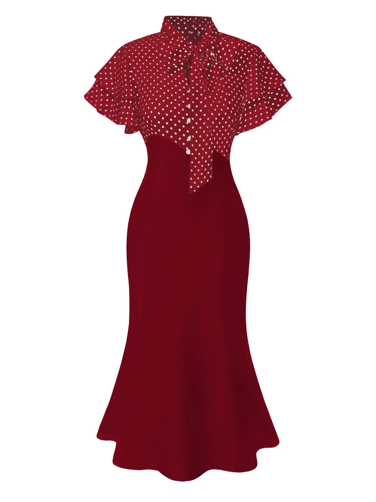 Red 1930s Dots Tie Neck Mermaid Dress sold by Retro Stage